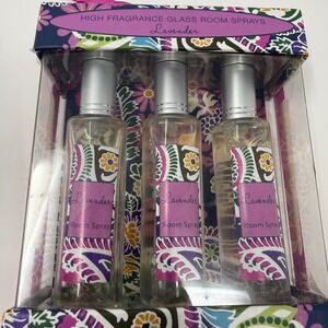 GC Fragrance Lavender Room Spray Set 3 Glass Bottles 1.05 oz EA Paisley Gift Box